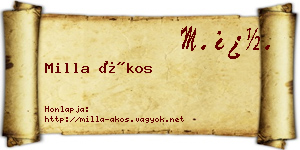 Milla Ákos névjegykártya